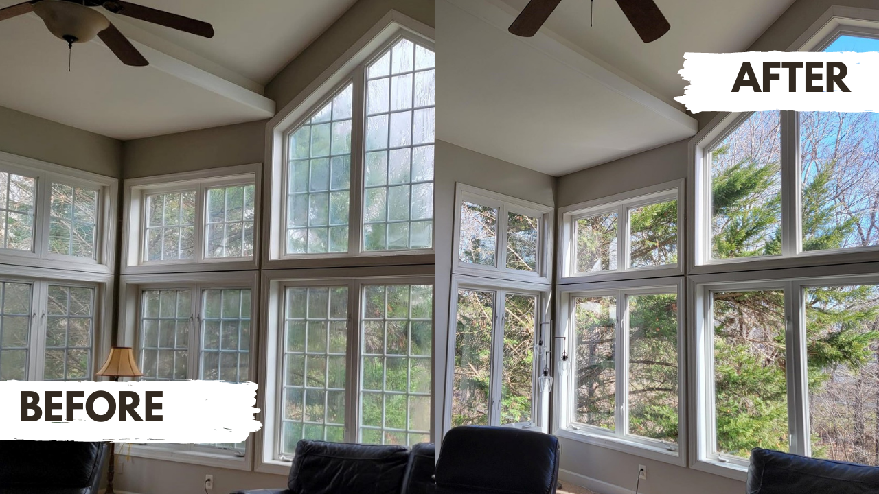 Window glass before and after replacement