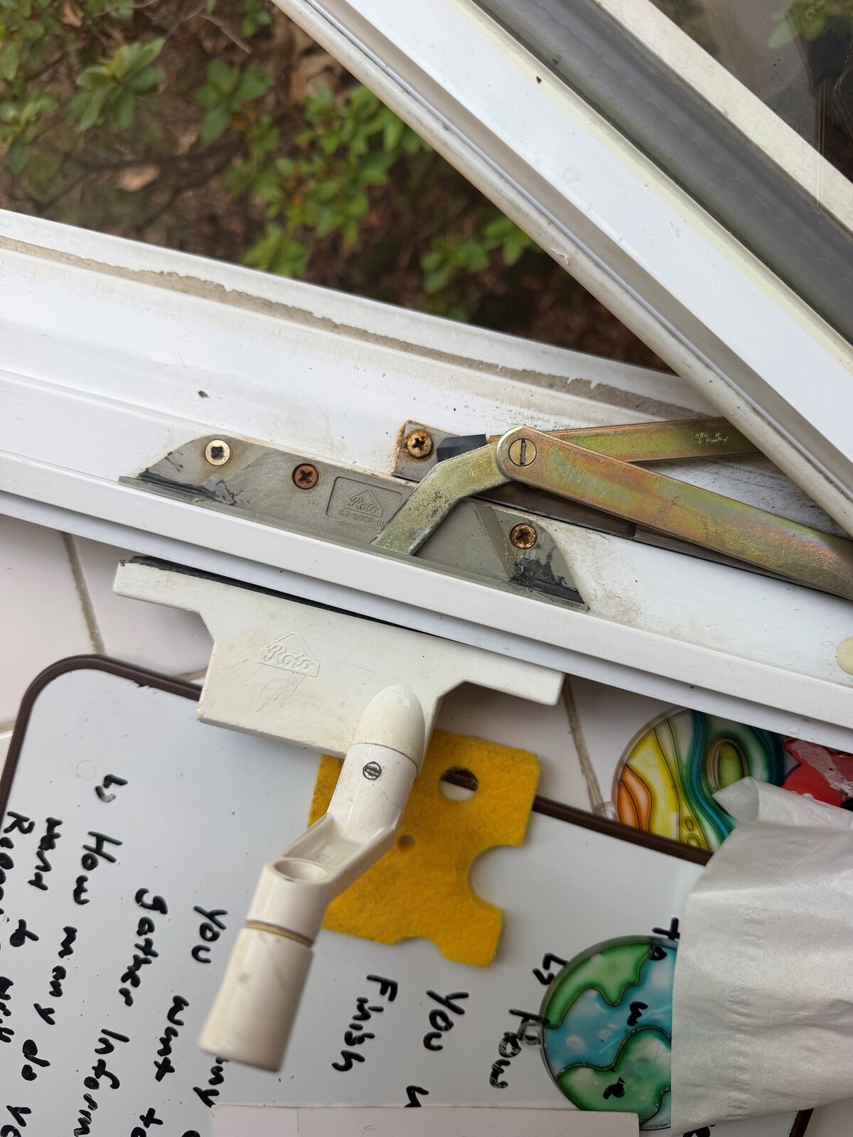 Close-up of a casement window crank mechanism